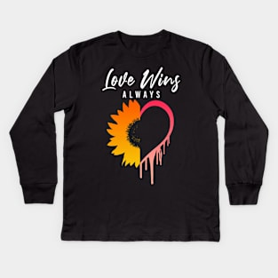 Love Always Wins Sunflower Heart Melting - Gay Pride Kids Long Sleeve T-Shirt